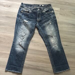 Miss Me Distressed Ankle Jeans in Dark Blue